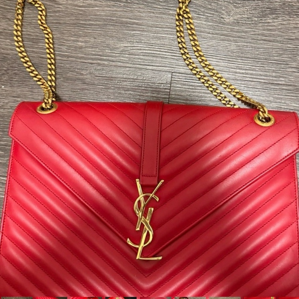 Saint Laurent Chevron-Quilted Leather Shoulder Chain Tote Bag, Red